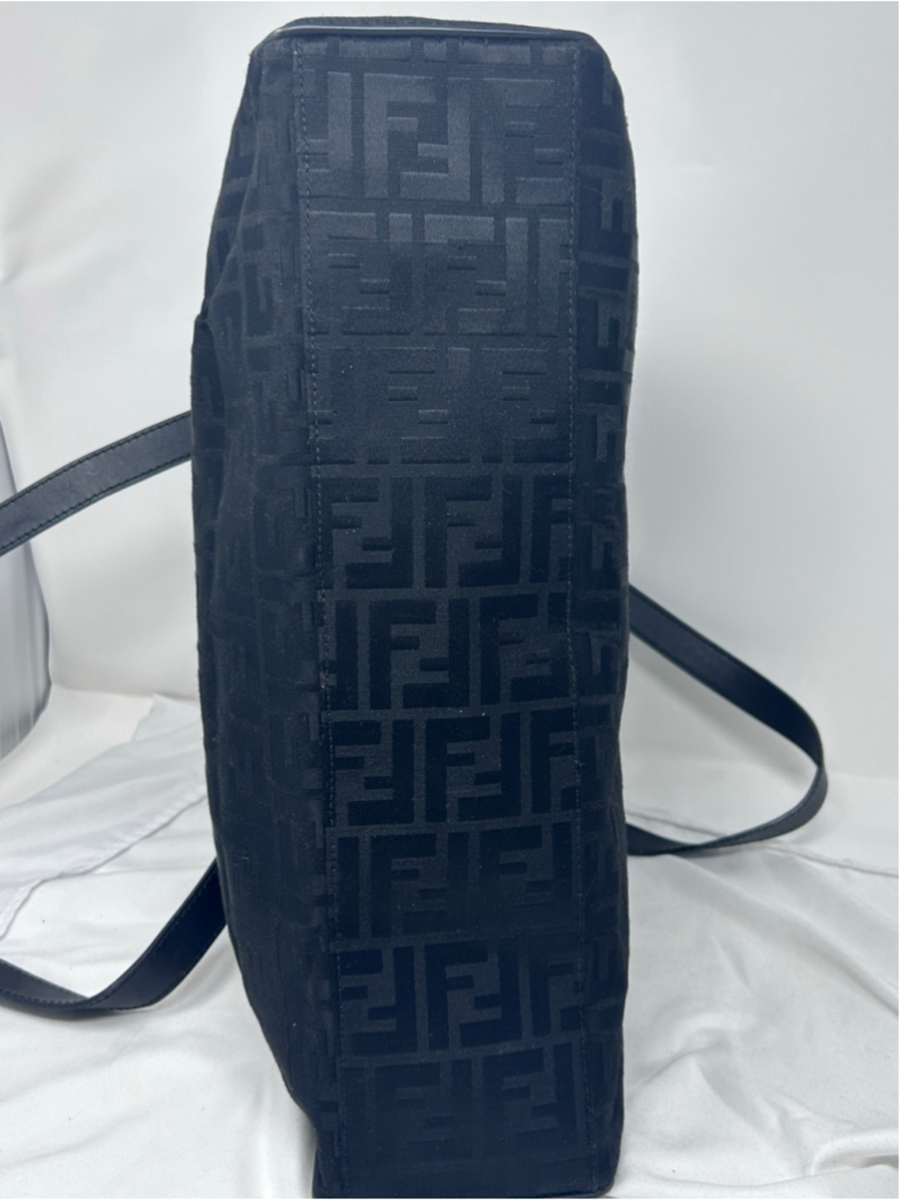Fendi Black Zucca Monogram Canvas Leather Zip Shoulder Tote Bag - Picture 8 of 16